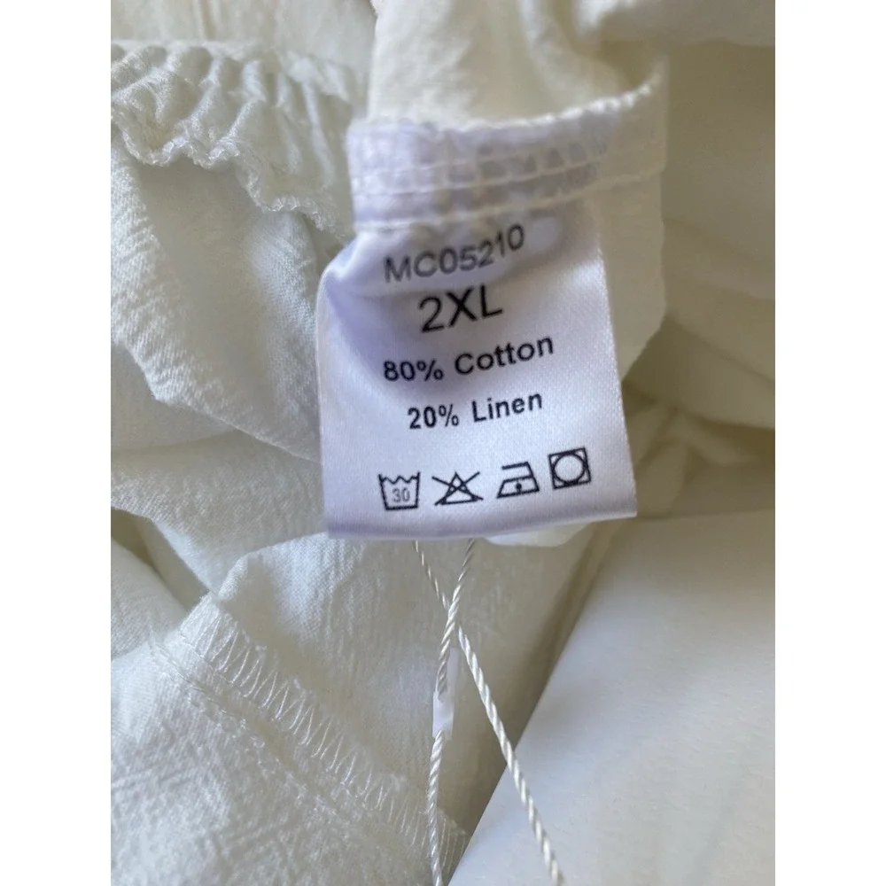 LOMON White Linen Pants Women Wide Leg Palazzo Pants XXL New